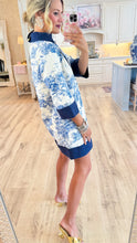 Blue Toile 3/4 Sleeve Dress