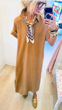 Camel Short Sleeve Midi Dress