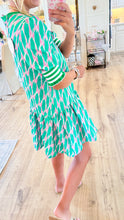 Green Geometric Print Mini Dress