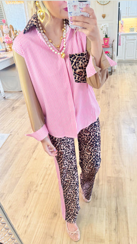 Pink Striped Leopard Pant Set
