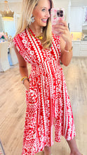 Red Printed Midi Dress