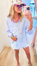 Light Blue Gingham Button Down Top