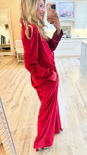 Red Velvet Button Up Pant Set