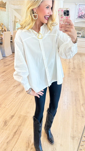 White Button Down Long Sleeve Top