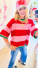 Red and Pink Stripe Sweater Top