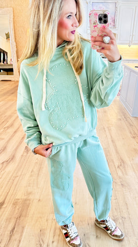 Dark Sage Bear Patch Sweatpants Set