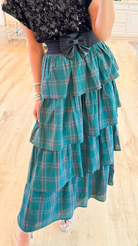 Green Plaid Maxi Skirt