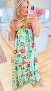 THML Mint Floral Printed Maxi Dress