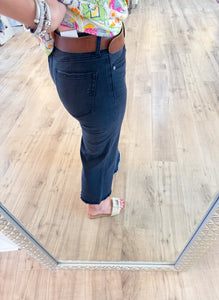 Black Raw Hem Cropped Jeans