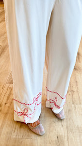 Cream Fleece Twist Bow Pant Set