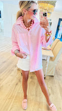 Baby Pink Gingham Oversized Button Up Top
