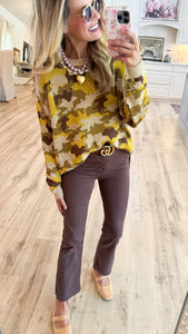 Olive Camouflage Knit Pattern Sweater