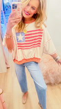 Deal of The Day Oatmeal American Flag Patchwork Oversized Top
