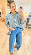 Denim Striped Button Down Blouse