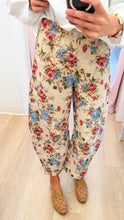 Cream Beige Floral Barrel Pants