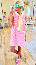 Pink Stripe Knit Scarf Detail Dress