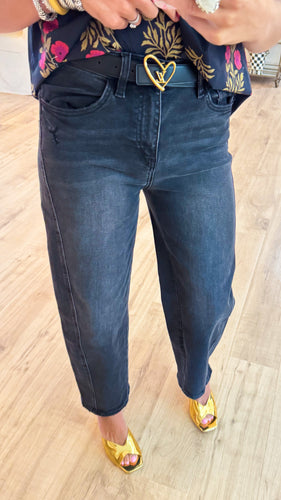 Black Washed High Rise Barrel Jeans