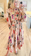 Tan Floral Mix Midi Dress