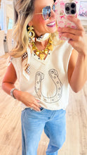 Bone Embroidered Horseshoe Sleeveless Top
