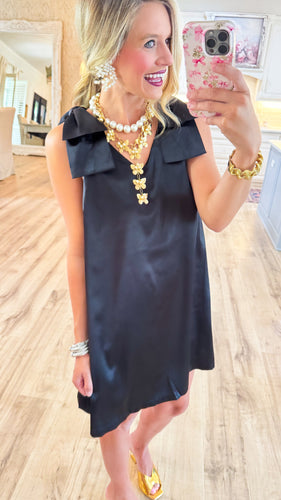 Black Bow Detail Mini Dress