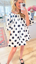 Black and White Polka Dot Bubble Sleeve Mini Dress