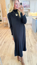 Black Long Sleeve Mock Neck Midi Dress