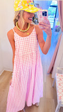 Pink Short Sleeve Layered Gingham Midi Dress