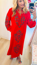 Red Plaid Baroque Applique Midi Dress