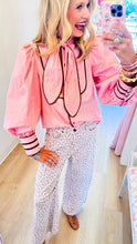 Pink and Brown Contrast Piping Top