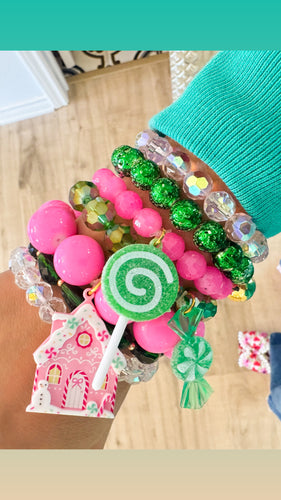 Pink and Green Holiday Bracelet Stack
