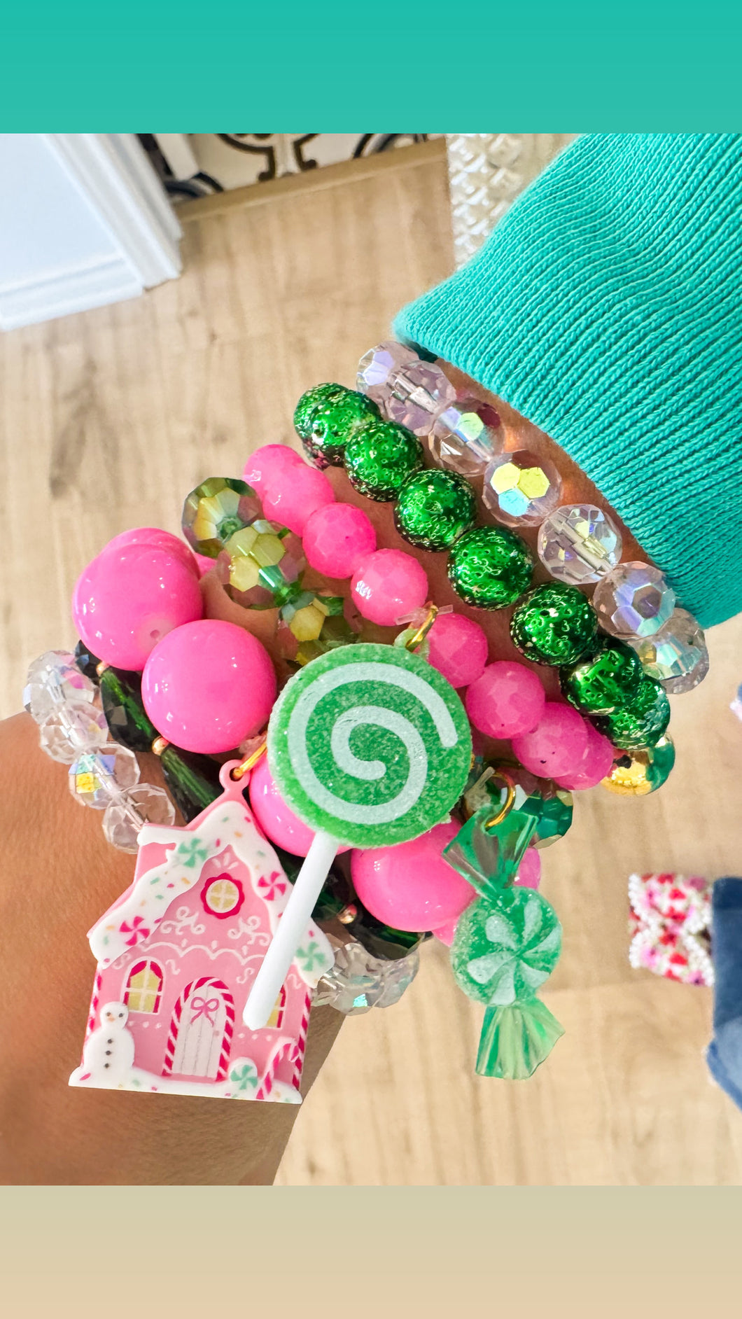 Pink and Green Holiday Bracelet Stack