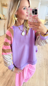 Purple and Pink Contrast Sleeve Top