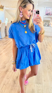 Blue Pearl Detail Bubble Skirt Set
