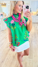 THML Green Flutter Sleeve Floral Top