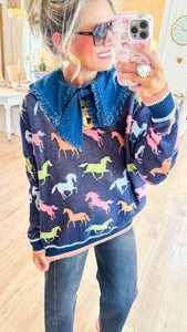 Denim Peter Pan Collar Button Up Top