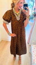 Brown Leopard Puff Sleeve Midi Dress