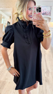Black Ruffle Neck Mini Dress