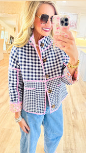 Pink and Navy Multi Print Reversible Jacket