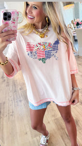 Blush America Patch Short Sleeve Top