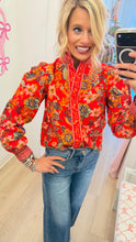 Red Multi Floral Print Button Down Blouse