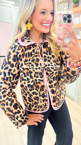 Leopard Print Quilted Pink Contrast Jacket