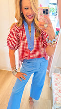Red Gingham Puff Sleeve Top