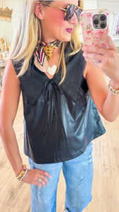 Black Faux Leather Sailor Collar Top