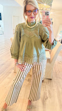 Olive Lace Detail 3/4 Sleeve Top
