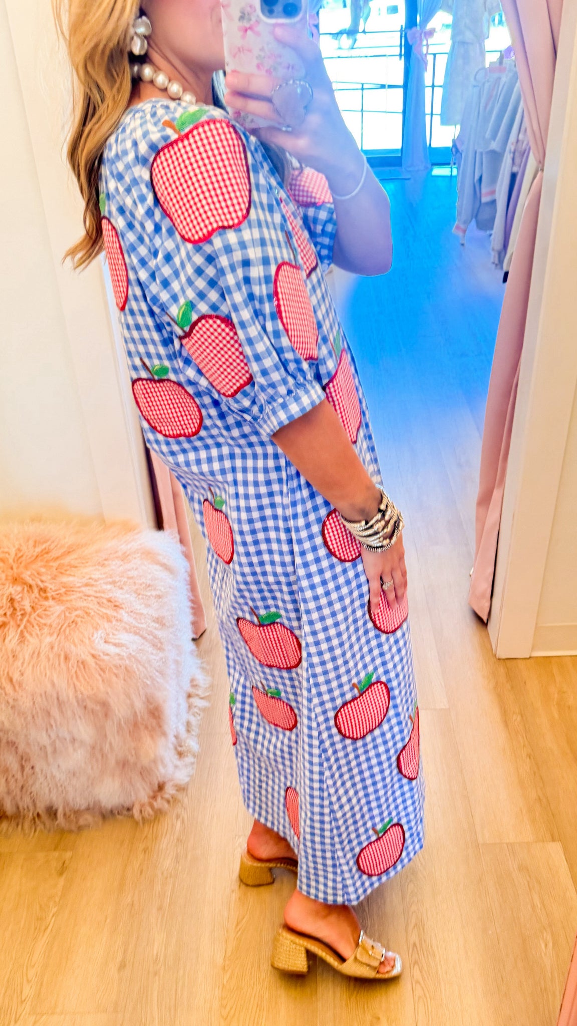 Queen of Sparkles Blue Gingham Apple Midi Dress – Charlotte Heart Boutique