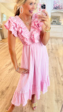Pink Striped Ruffle Maxi Dress