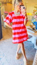 Pink and Orange Stripe Puff Sleeve Dress
