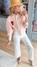Pink Stripe Beaded Lobster Detail Top