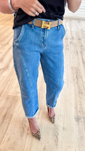 Risen Mid Rise Barrel Jeans