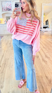 Pink American Flag Sweatshirt